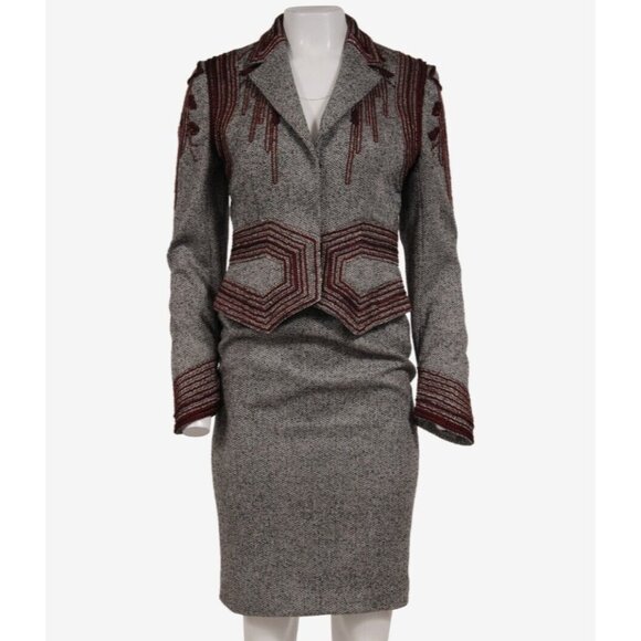 Costume 2 Pièces Badgley Mischka En Laine - Veste Et Jupe Taille US 6, Très Bon état